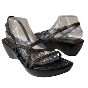 Donald J. Pliner Women’s Cae Black‎ Strappy Wedge Leather Sandals Size 10